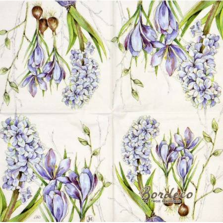 Serwetka decoupage firmy IHR hiacynt i krokus 33x33cm